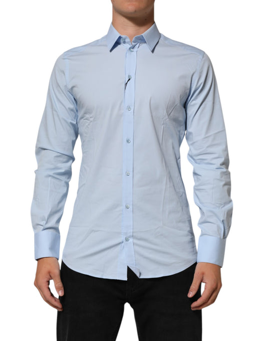 Dolce & Gabbana Light Blue Cotton GOLD Formal Men Dress Shirt
