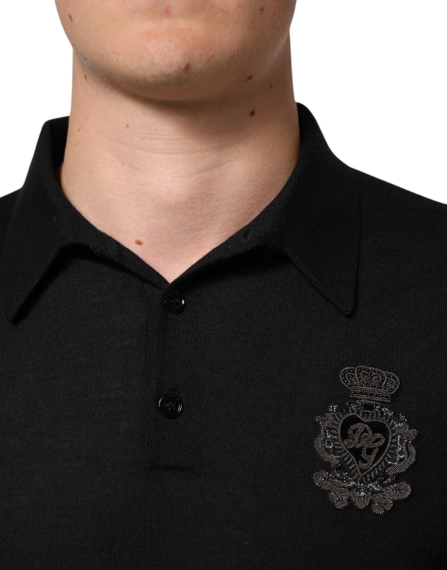 Dolce & Gabbana Black Logo Patch Collared Pullover Sweater