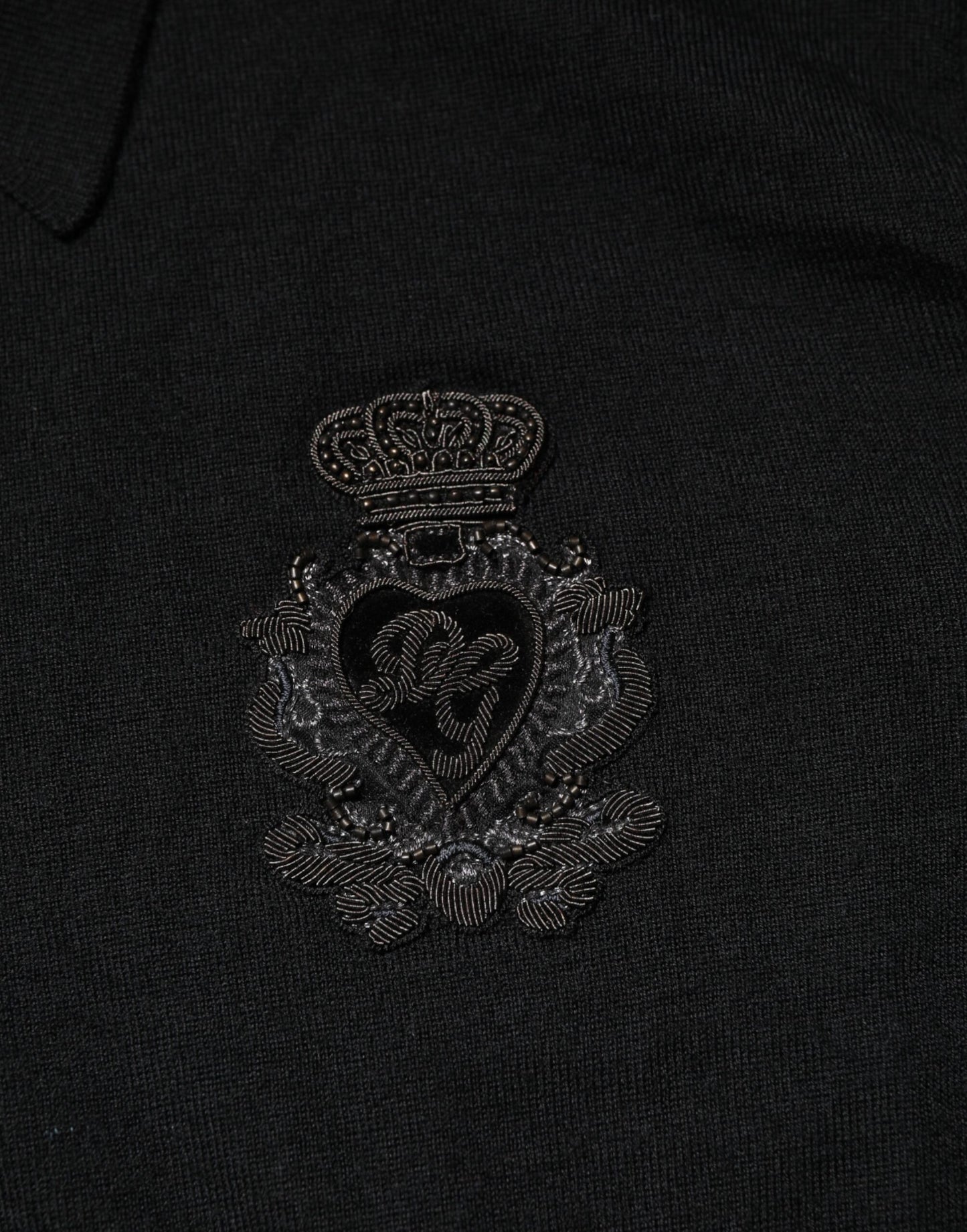 Dolce & Gabbana Black Logo Patch Collared Pullover Sweater