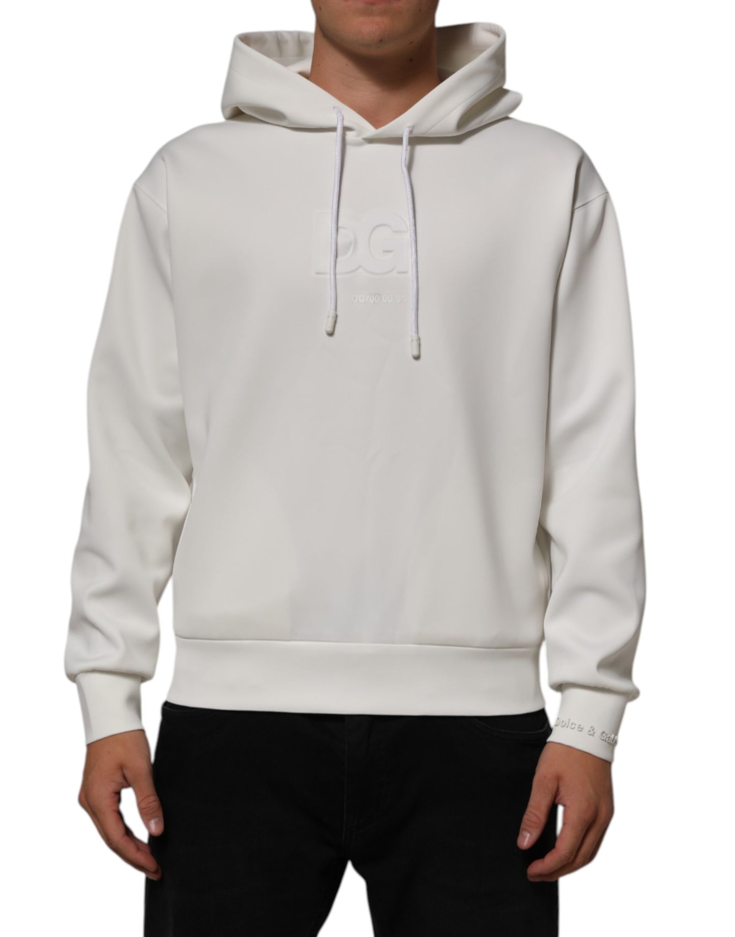 Dolce & Gabbana White Logo Hooded Men Sweatshirt  Sweater