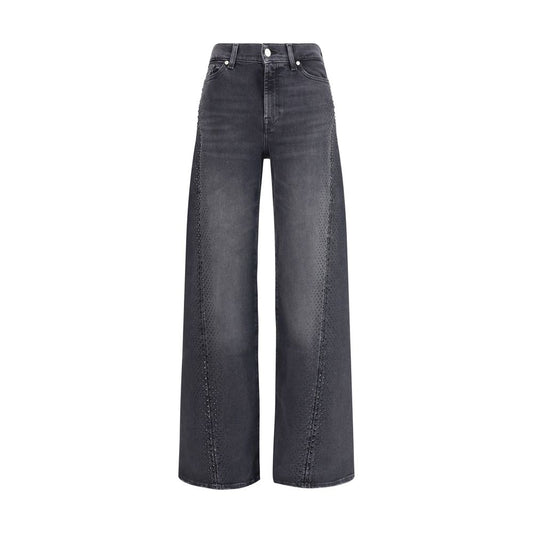 7FOR Black Cotton Straight-Leg Jeans
