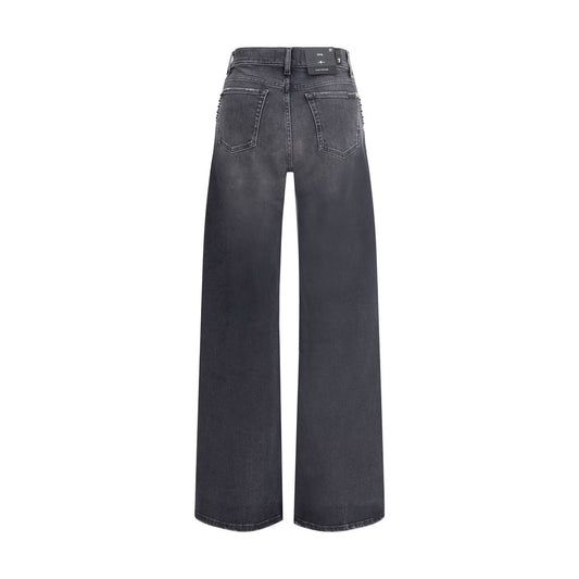 7FOR Black Cotton Straight-Leg Jeans