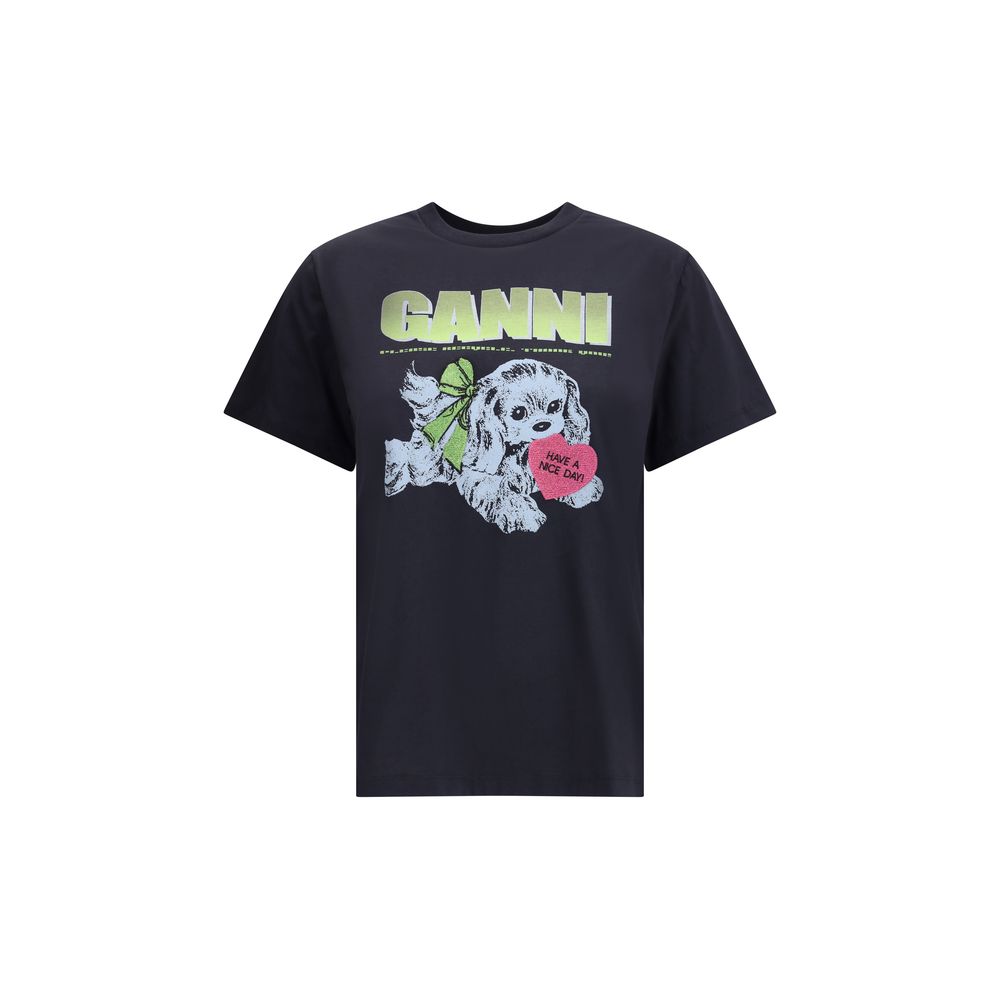 Ganni Black Cotton T-Shirt