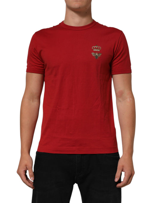 Dolce & Gabbana Red Crown Bee Cotton Short Sleeve T-shirt
