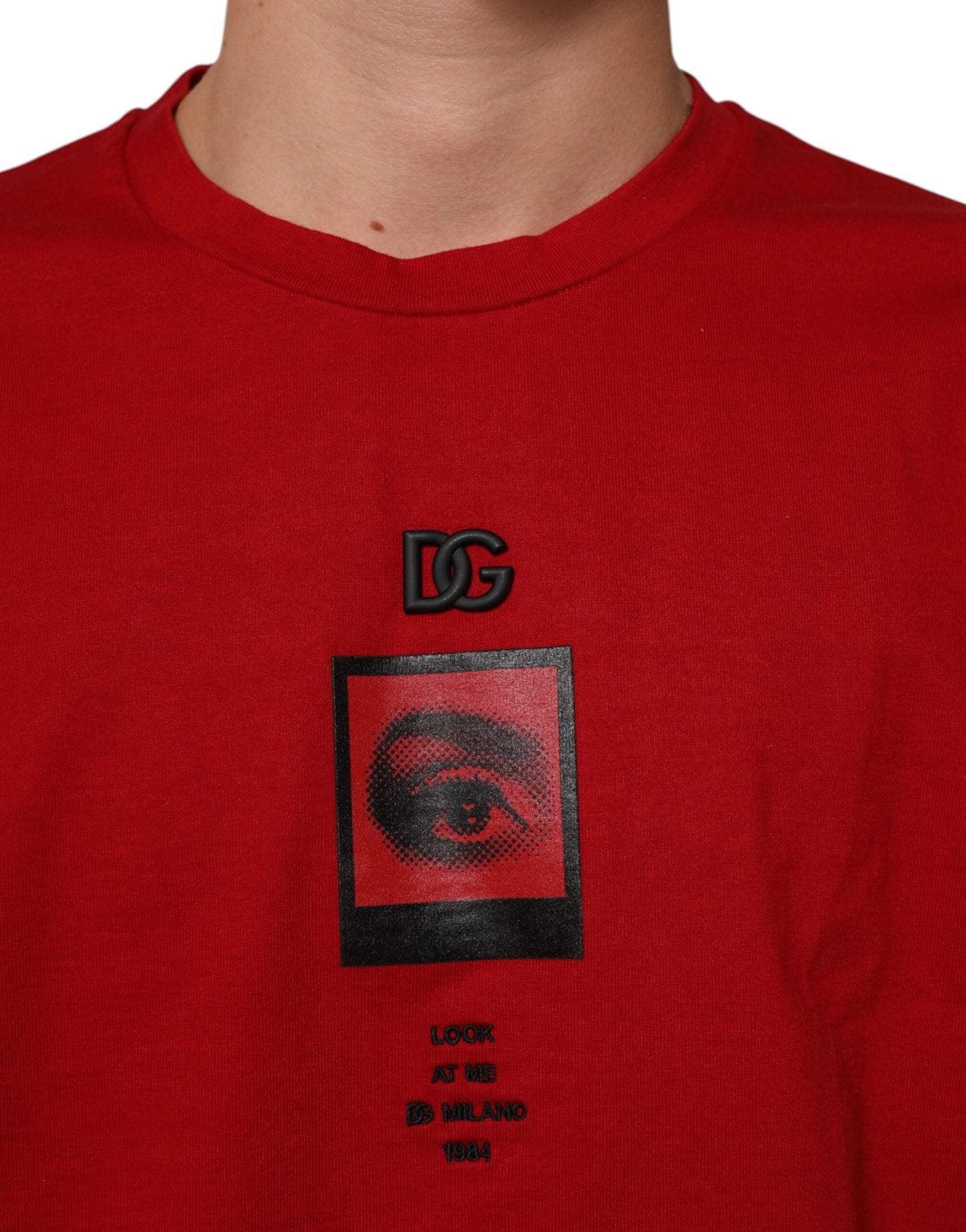 Dolce & Gabbana Red Logo Eye Print Cotton Short Sleeve T-shirt