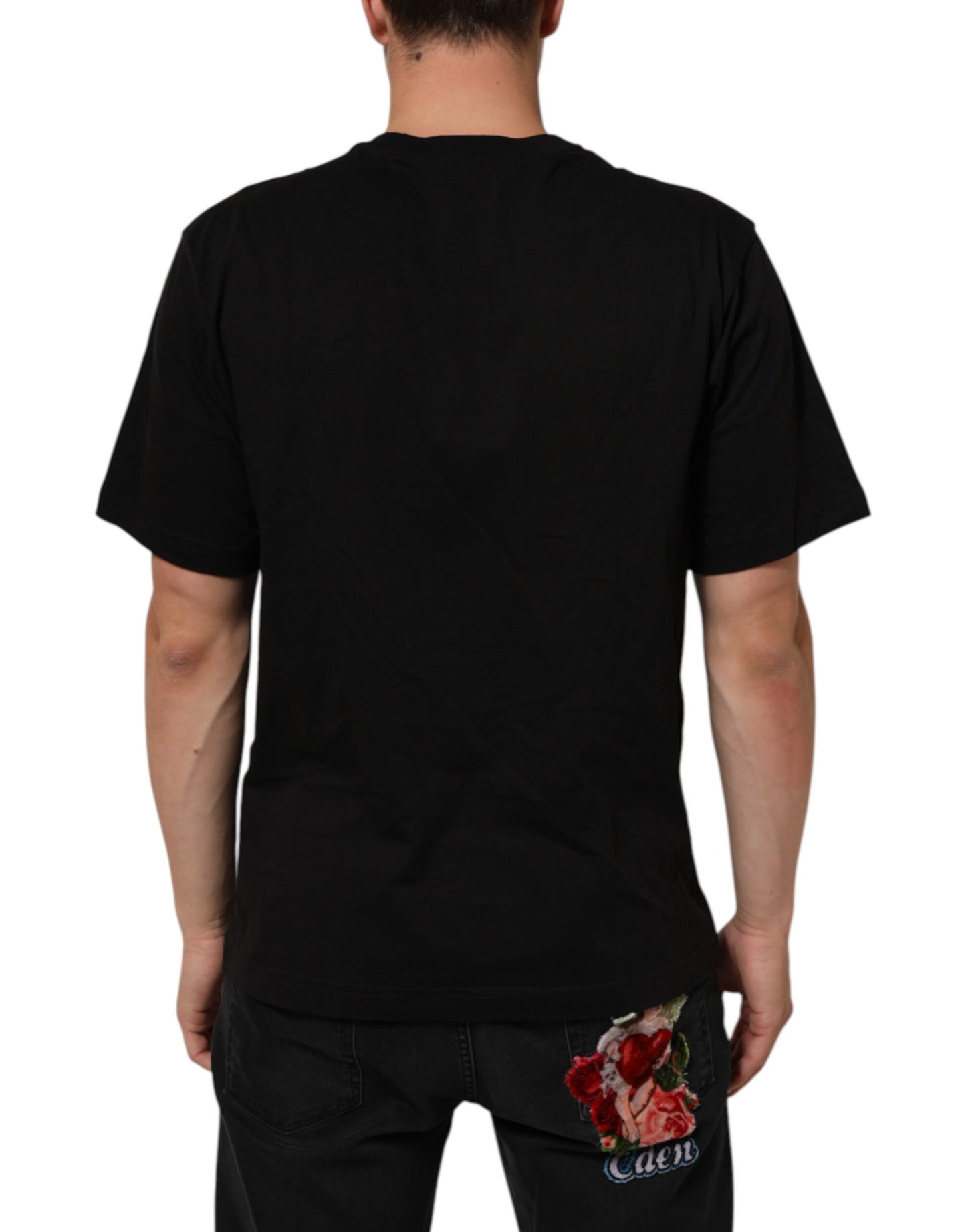 Dolce & Gabbana Black Logo Print Cotton Crew Neck  T-shirt