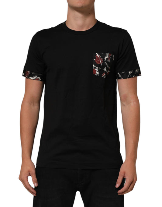 Dolce & Gabbana Black Musical Print Cotton Crew Neck T-shirt