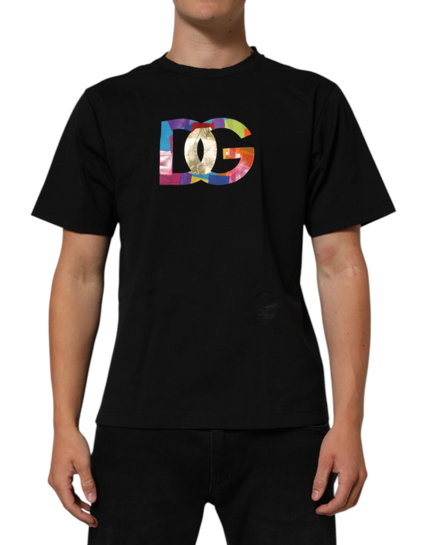 Dolce & Gabbana Black Logo Print Cotton Men Crew Neck T-shirt