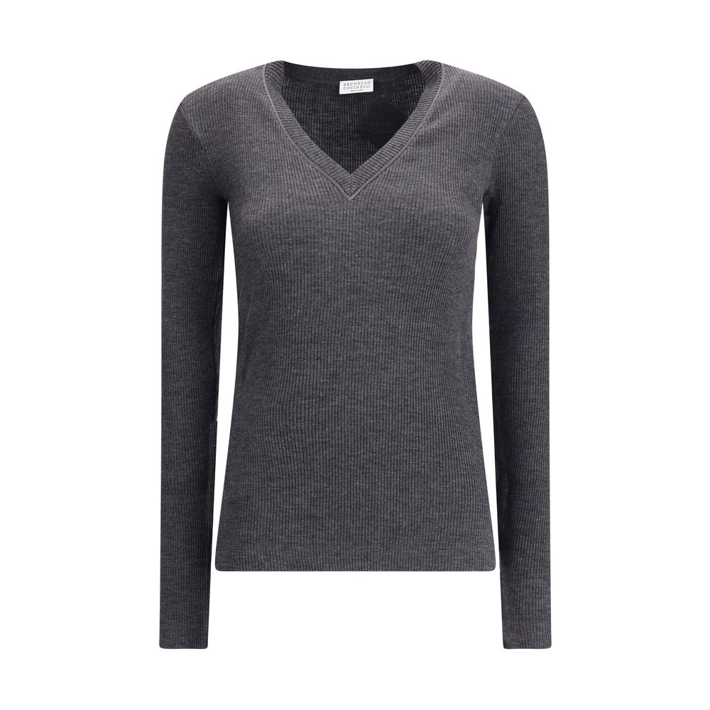 Brunello Cucinelli Gray Wool Long Sleeve T-Shirt