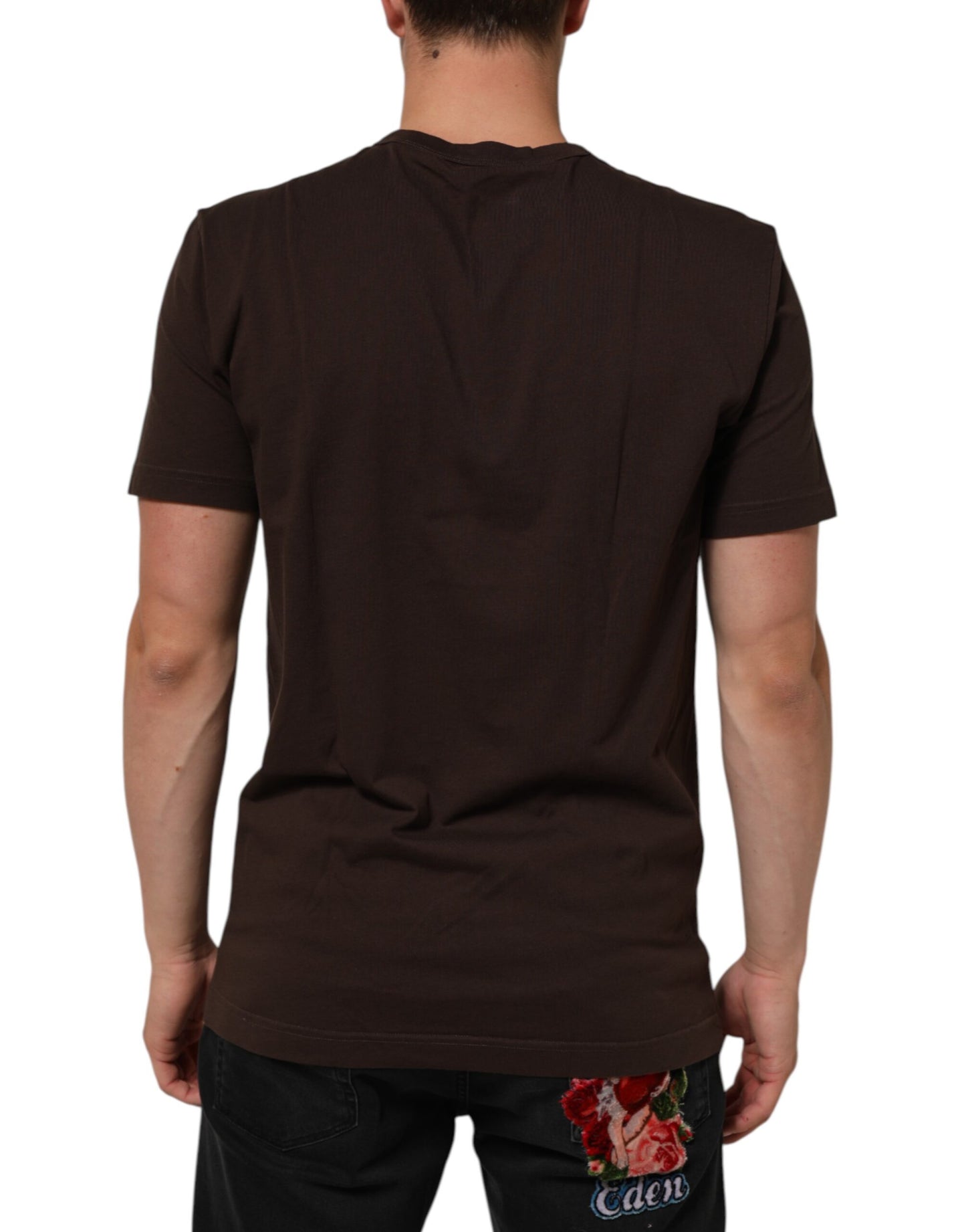 Dolce & Gabbana Brown Coin Laurel Print Men Crew Neck T-shirt
