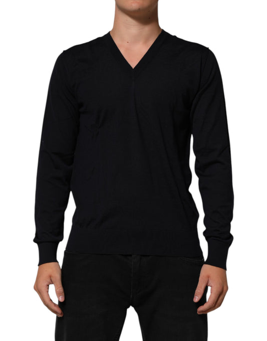 Dolce & Gabbana Black Cashmere Knit V-Neck Pullover Sweater