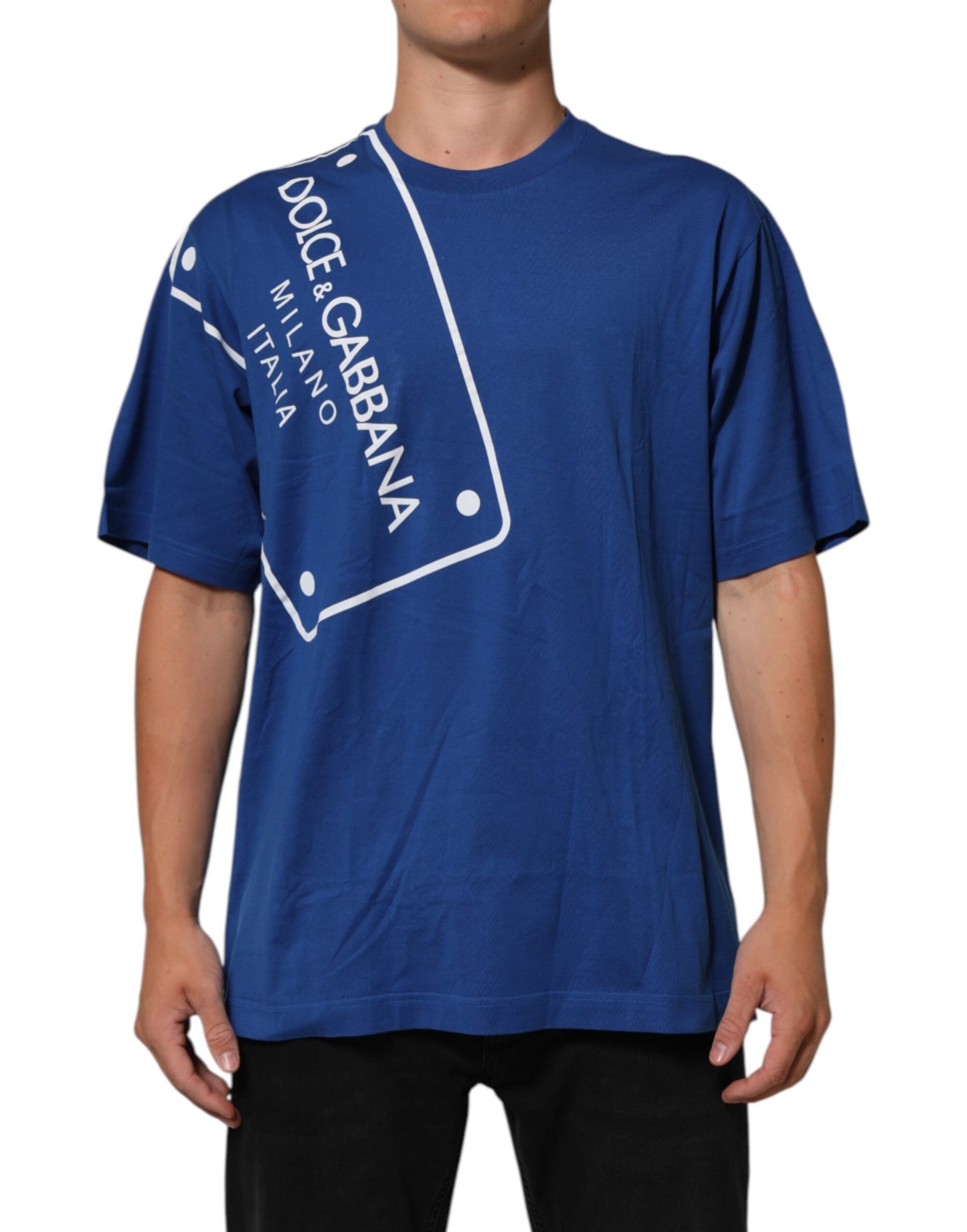 Dolce & Gabbana Blue Logo Print Cotton Crew Neck Men T-shirt