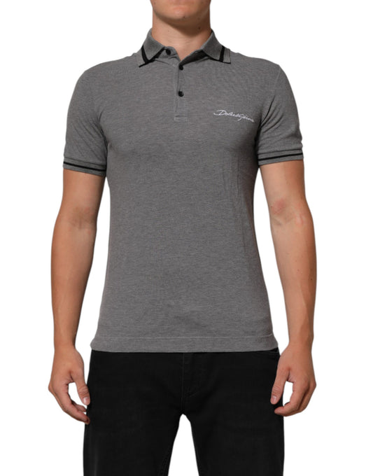 Dolce & Gabbana Gray Logo Embroidery Collared Polo T-shirt