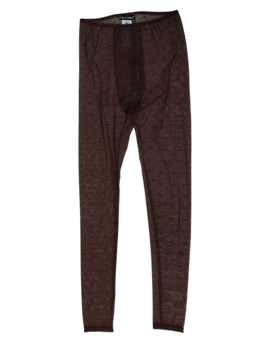 Dolce & Gabbana Brown Nylon Logo Lace Leggings Pants Underwear
