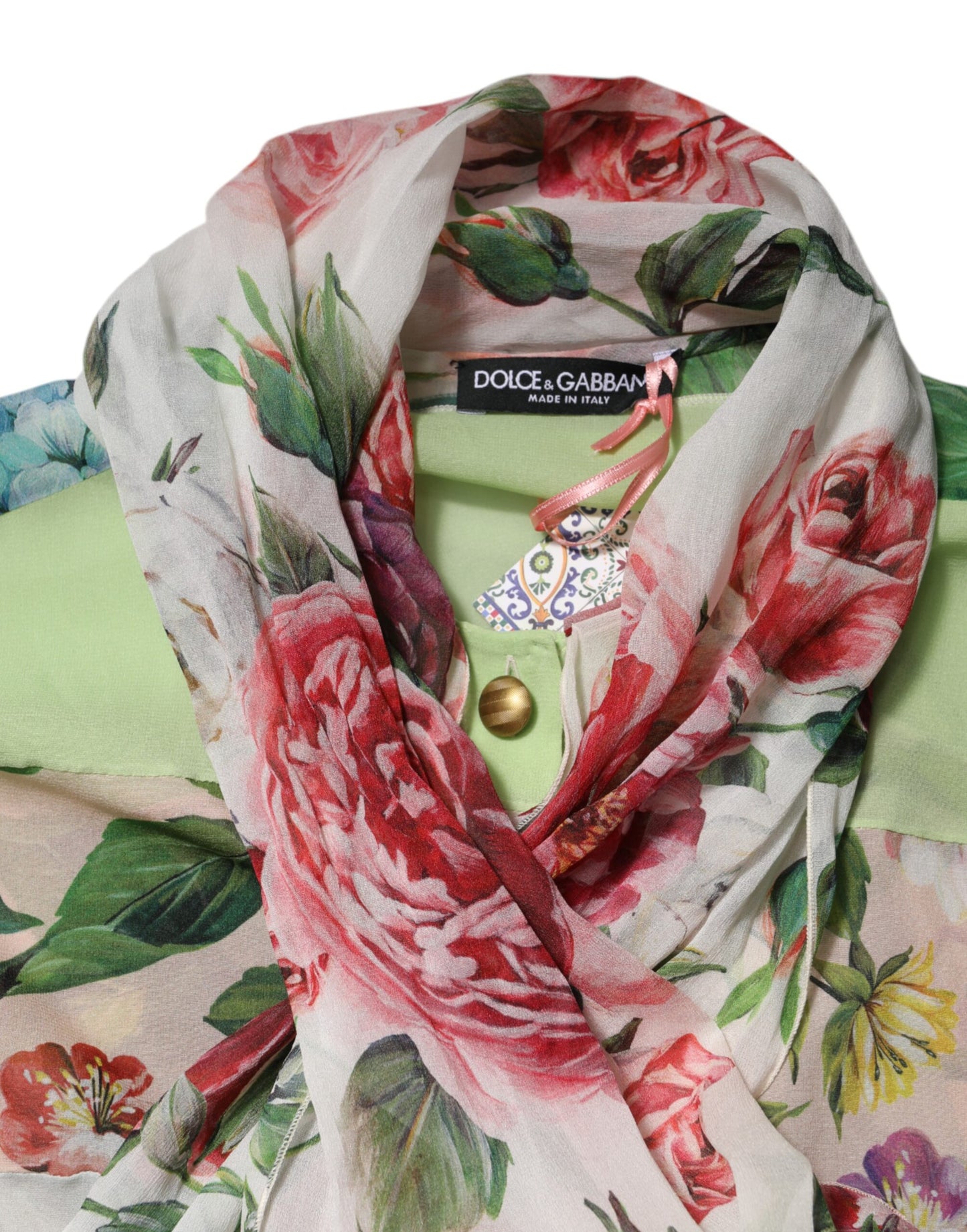 Dolce & Gabbana Multicolor Floral Patchwork Ascot Collar Top