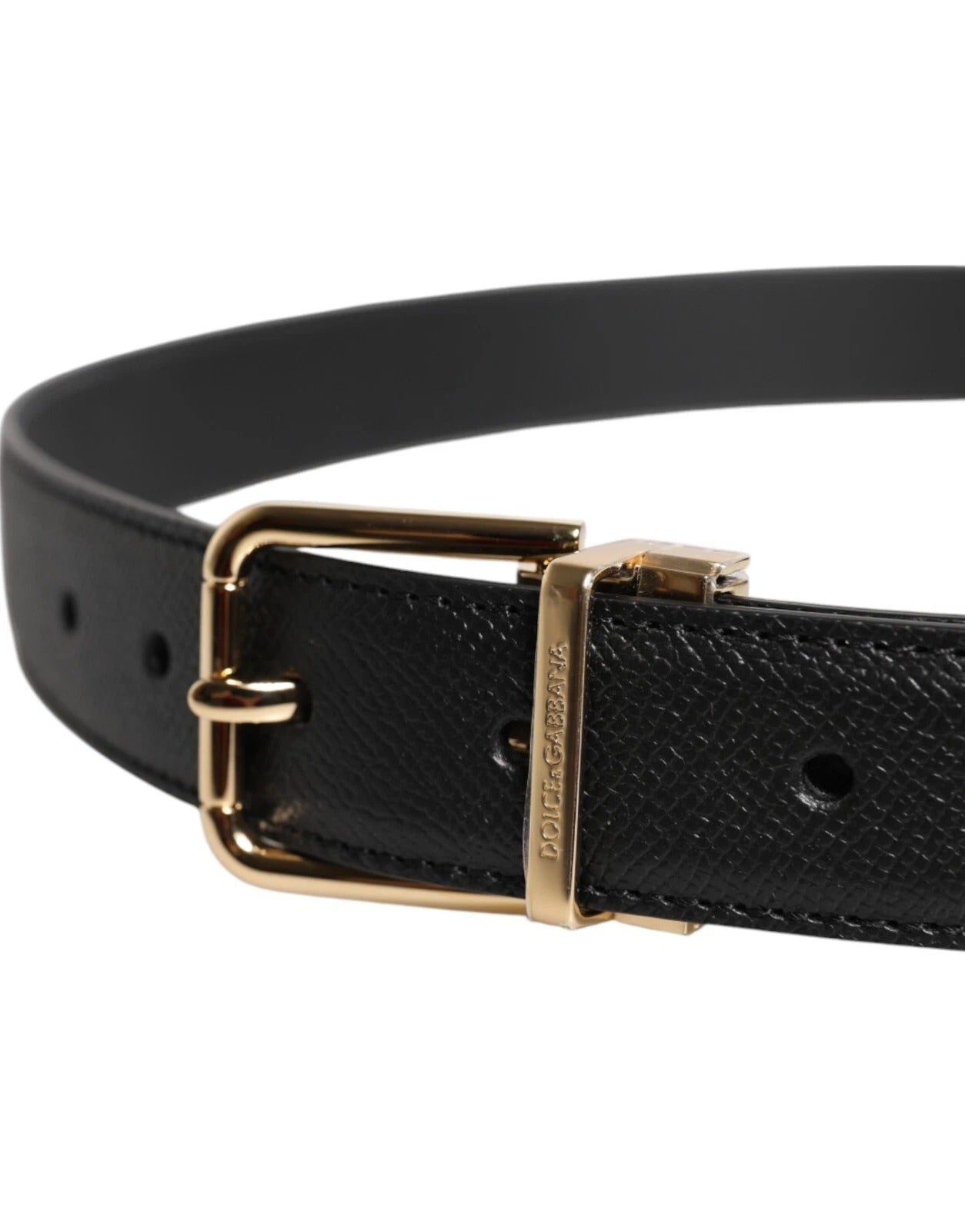 Dolce & Gabbana Black Calfskin Leather Gold Metal Buckle Belt