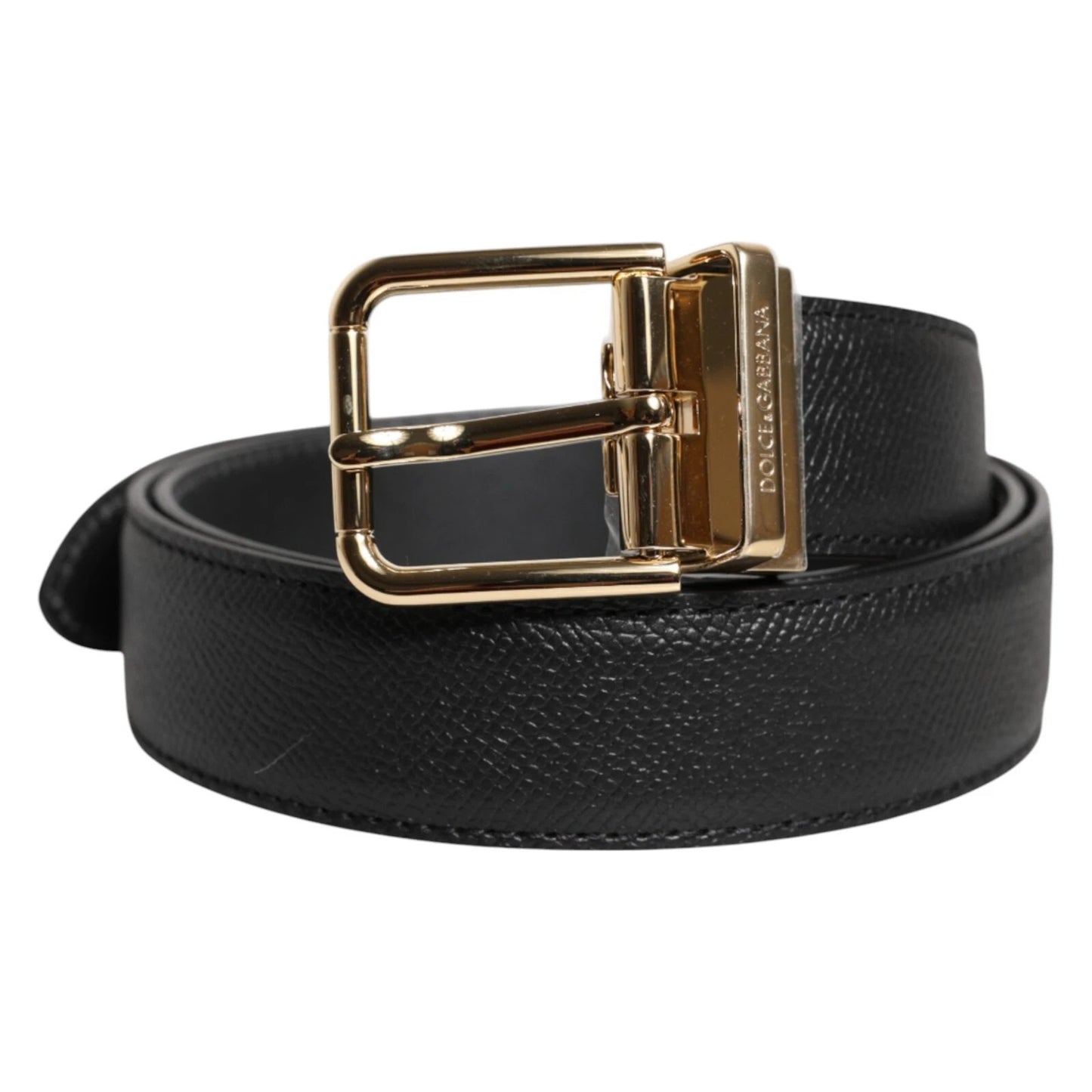 Dolce & Gabbana Black Calfskin Leather Gold Metal Buckle Belt