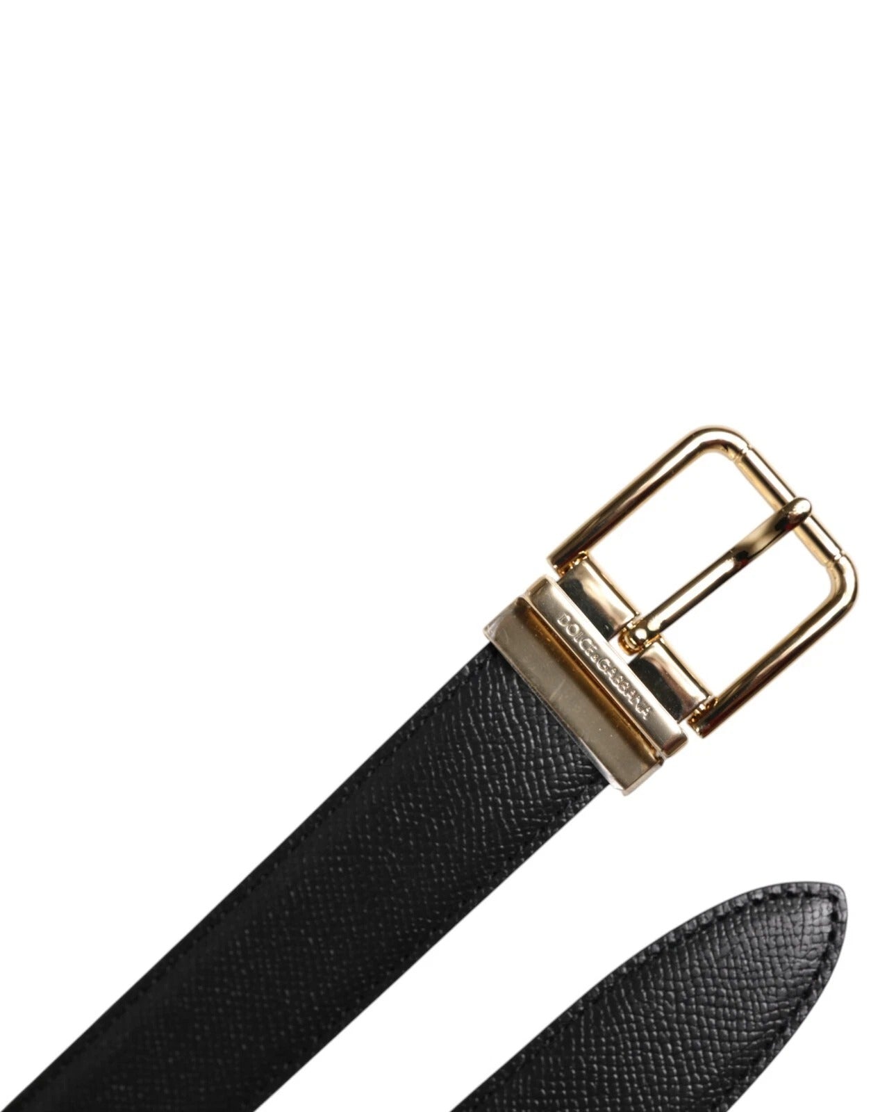 Dolce & Gabbana Black Calfskin Leather Gold Metal Buckle Belt