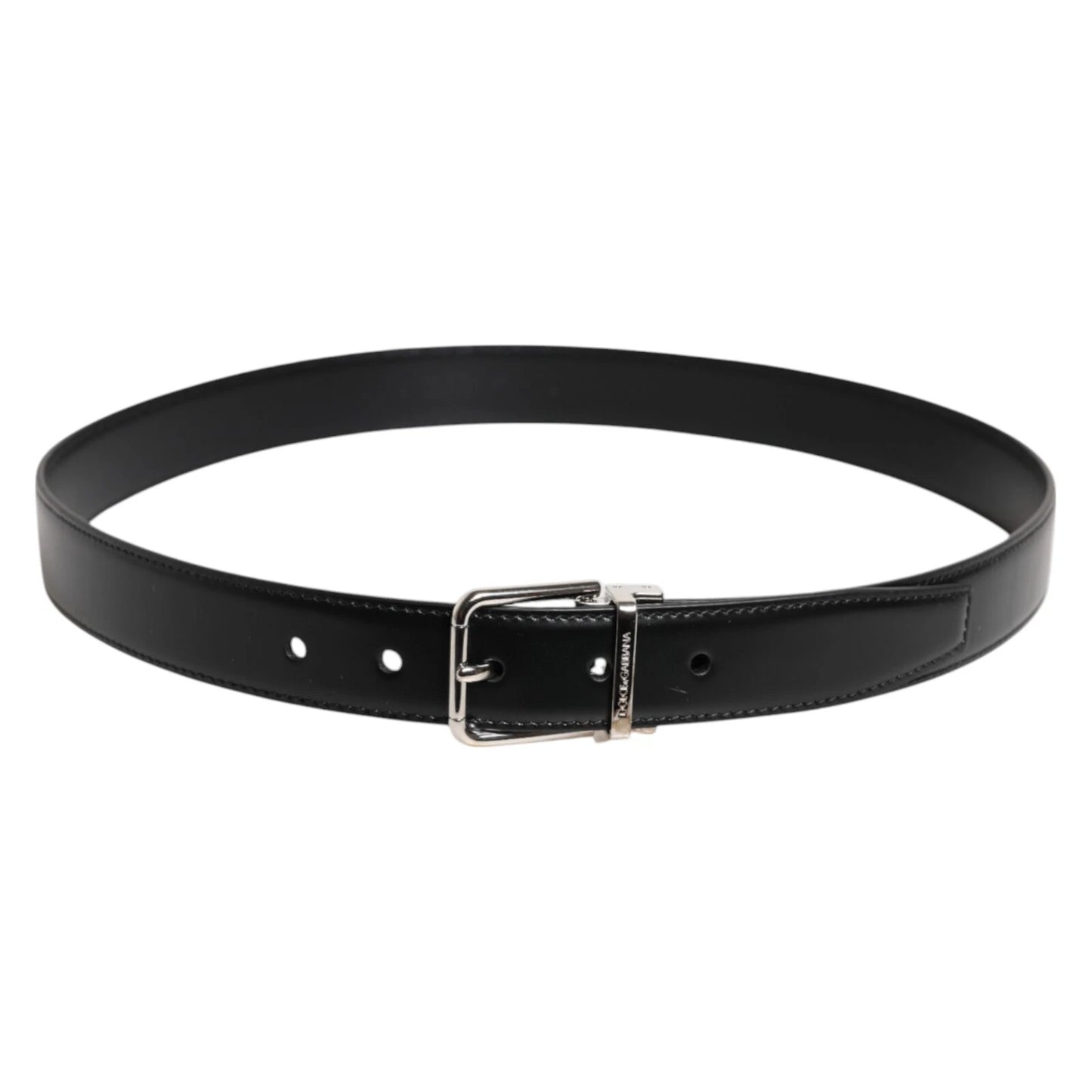 Dolce & Gabbana Black Calf Leather Silver Metal Buckle Belt