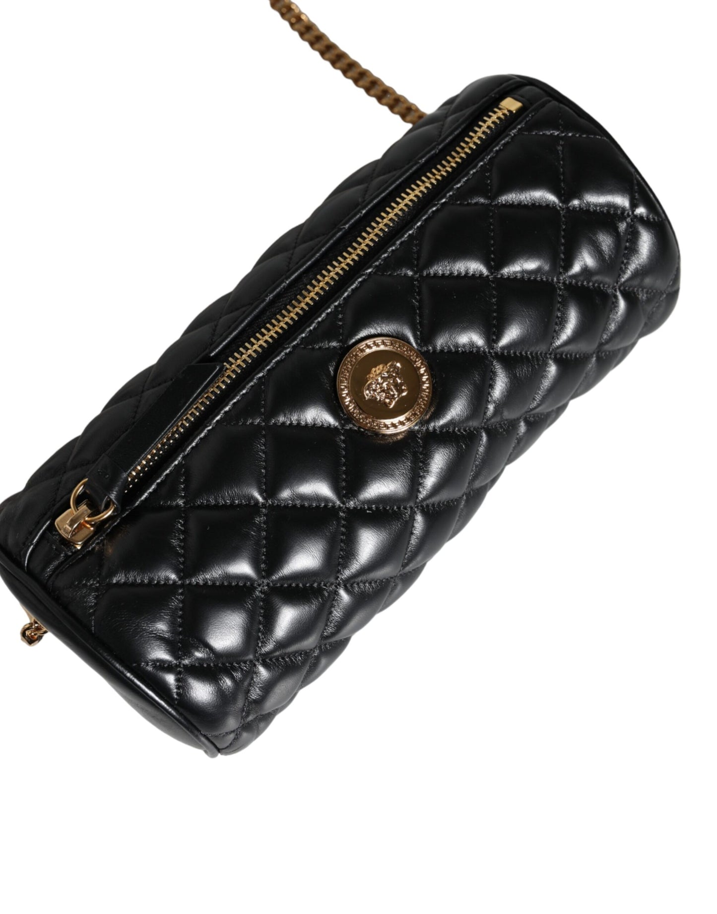 Versace Black Mini Quilted Lambskin Leather Crossbody Sling Borse Bag