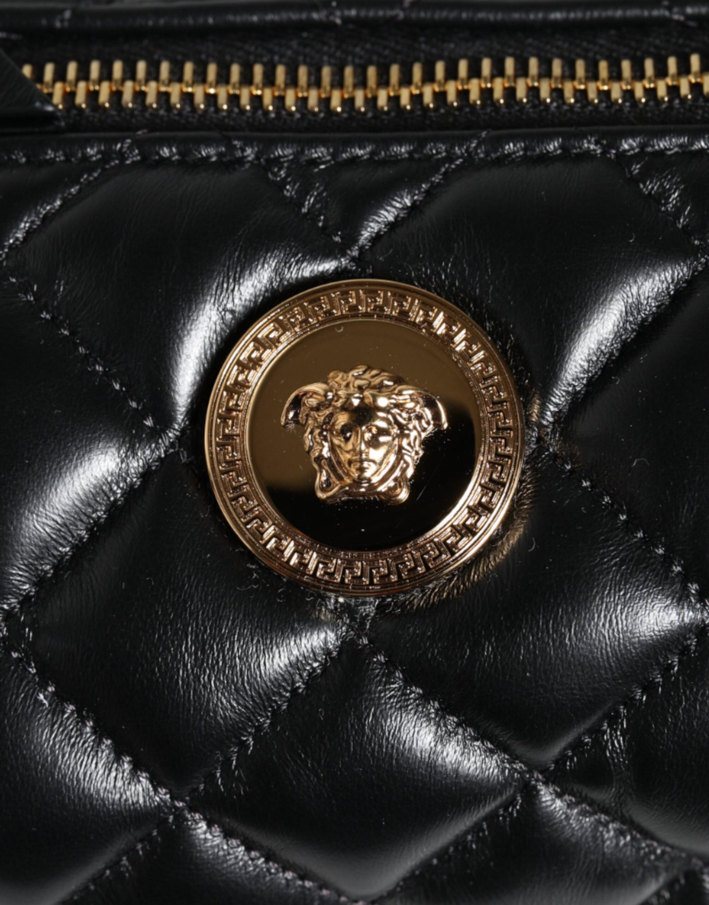 Versace Black Mini Quilted Lambskin Leather Crossbody Sling Borse Bag