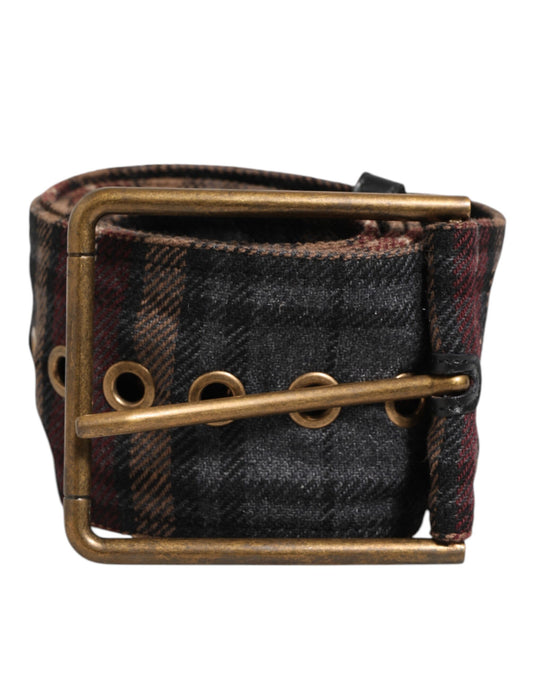 Dolce & Gabbana Plaid Fabric Logo Plate Brass Buckle Belt