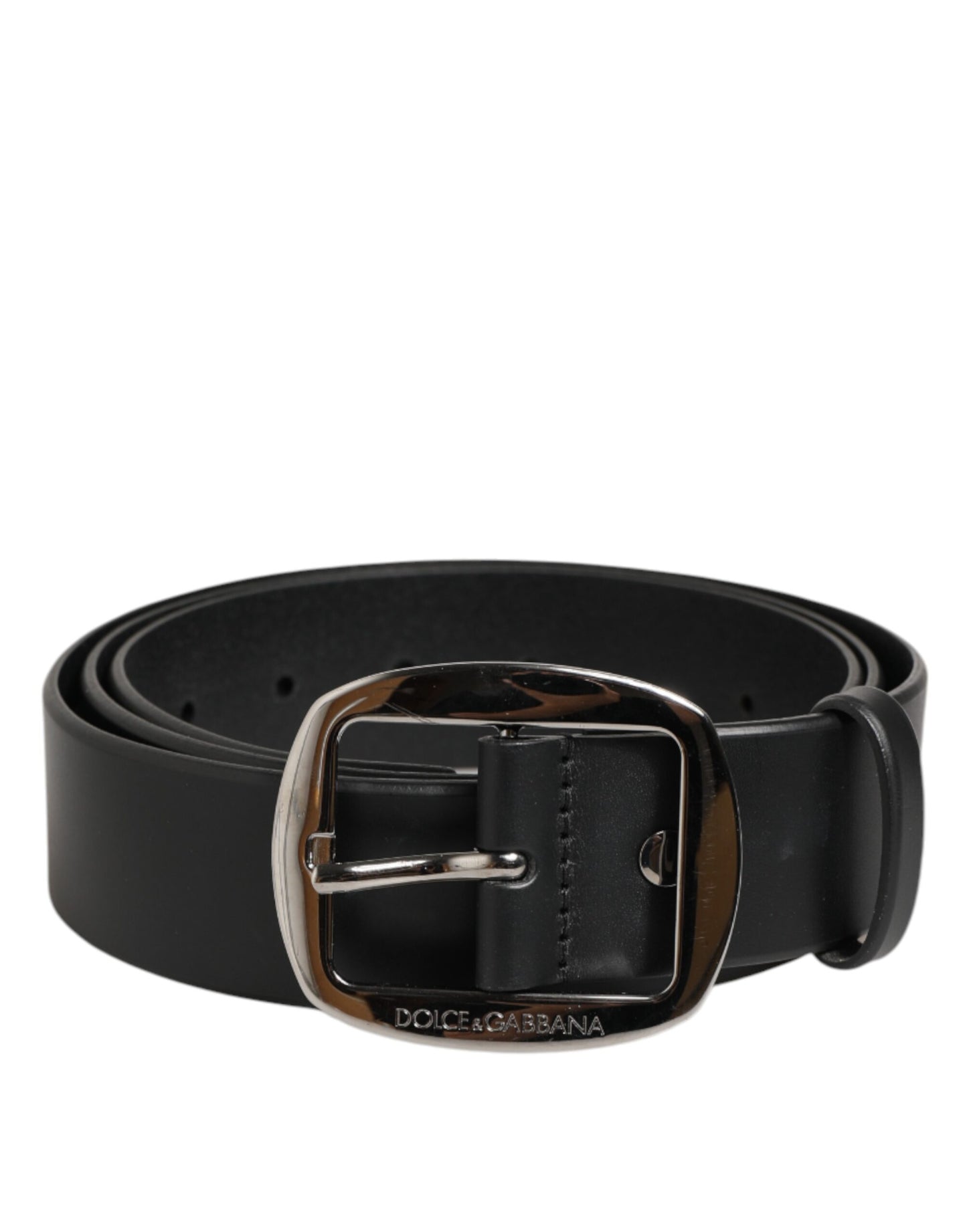 Dolce & Gabbana Black Leather Classic Metal Logo Buckle Belt