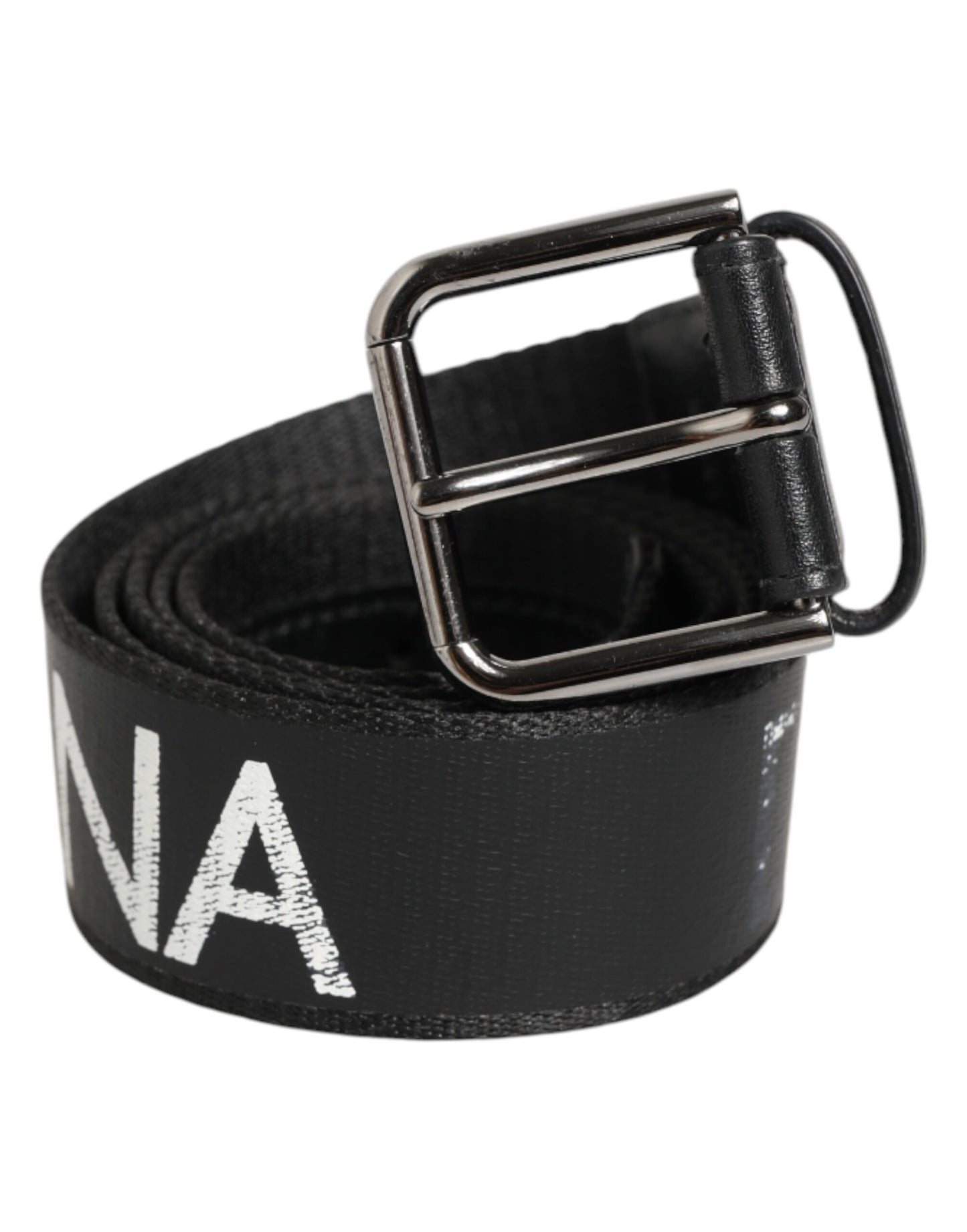 Dolce & Gabbana Black White Printed Metal Logo Buckle Belt