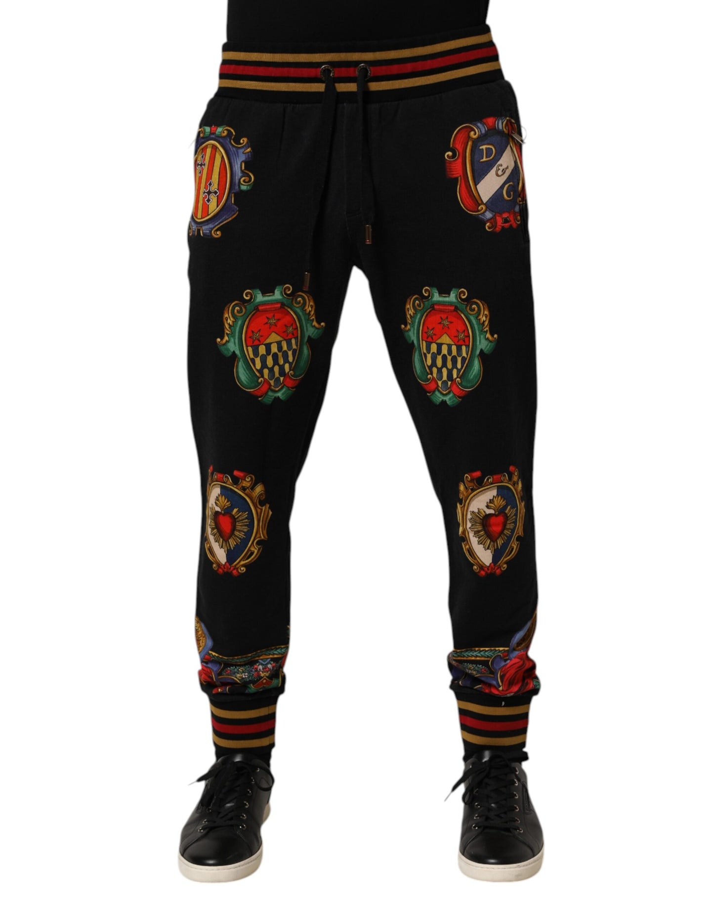 Dolce & Gabbana Black Baroque Crest Logo Men Trackpants Pants