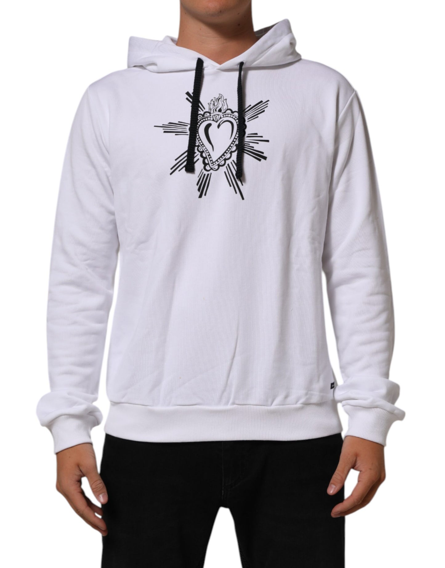 Dolce & Gabbana White Sacred Heart Hooded Sweatshirt Sweater