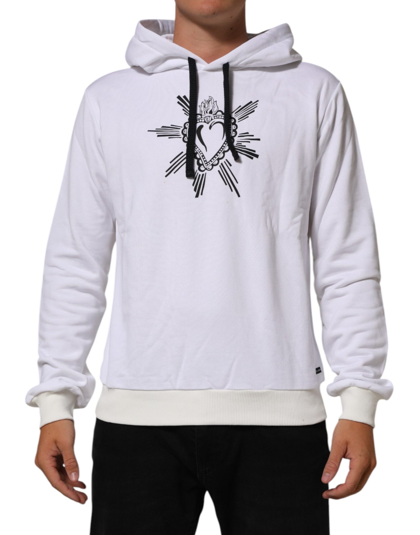 Dolce & Gabbana White Sacred Heart Hooded Sweatshirt Sweater