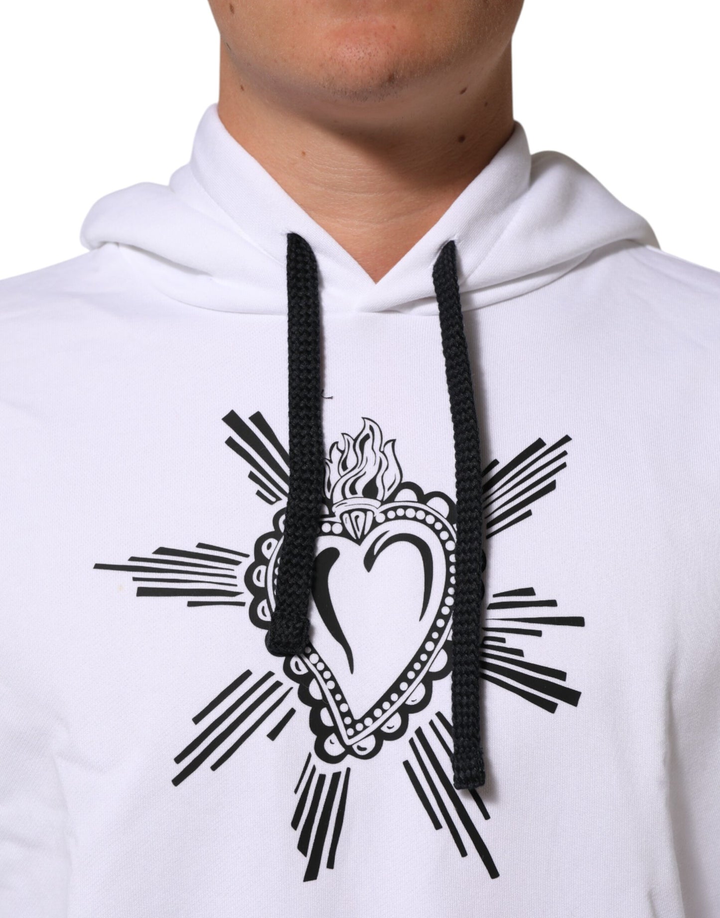 Dolce & Gabbana White Sacred Heart Hooded Sweatshirt Sweater