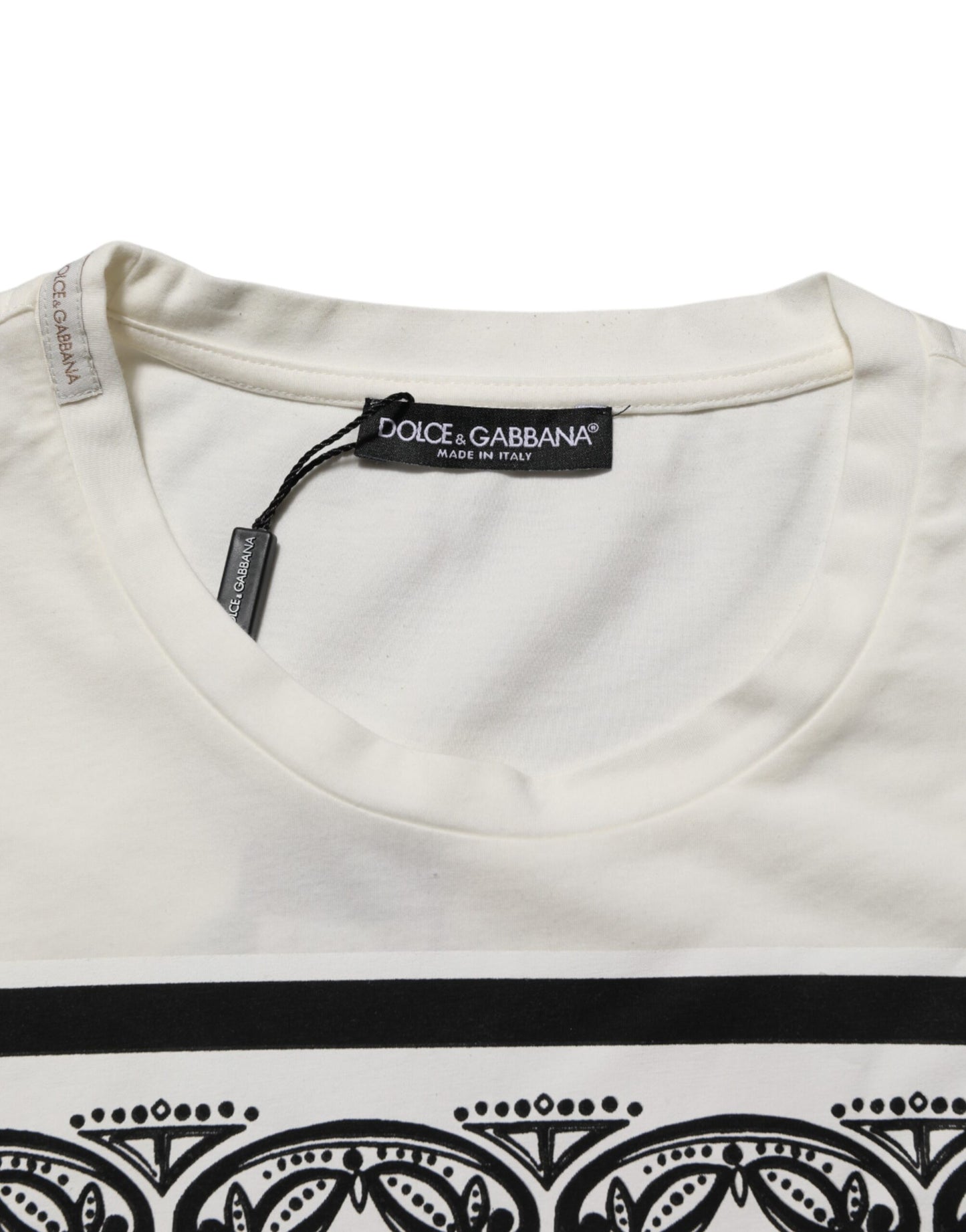 Dolce & Gabbana White Cotton Logo Bandana Print Men T-shirt