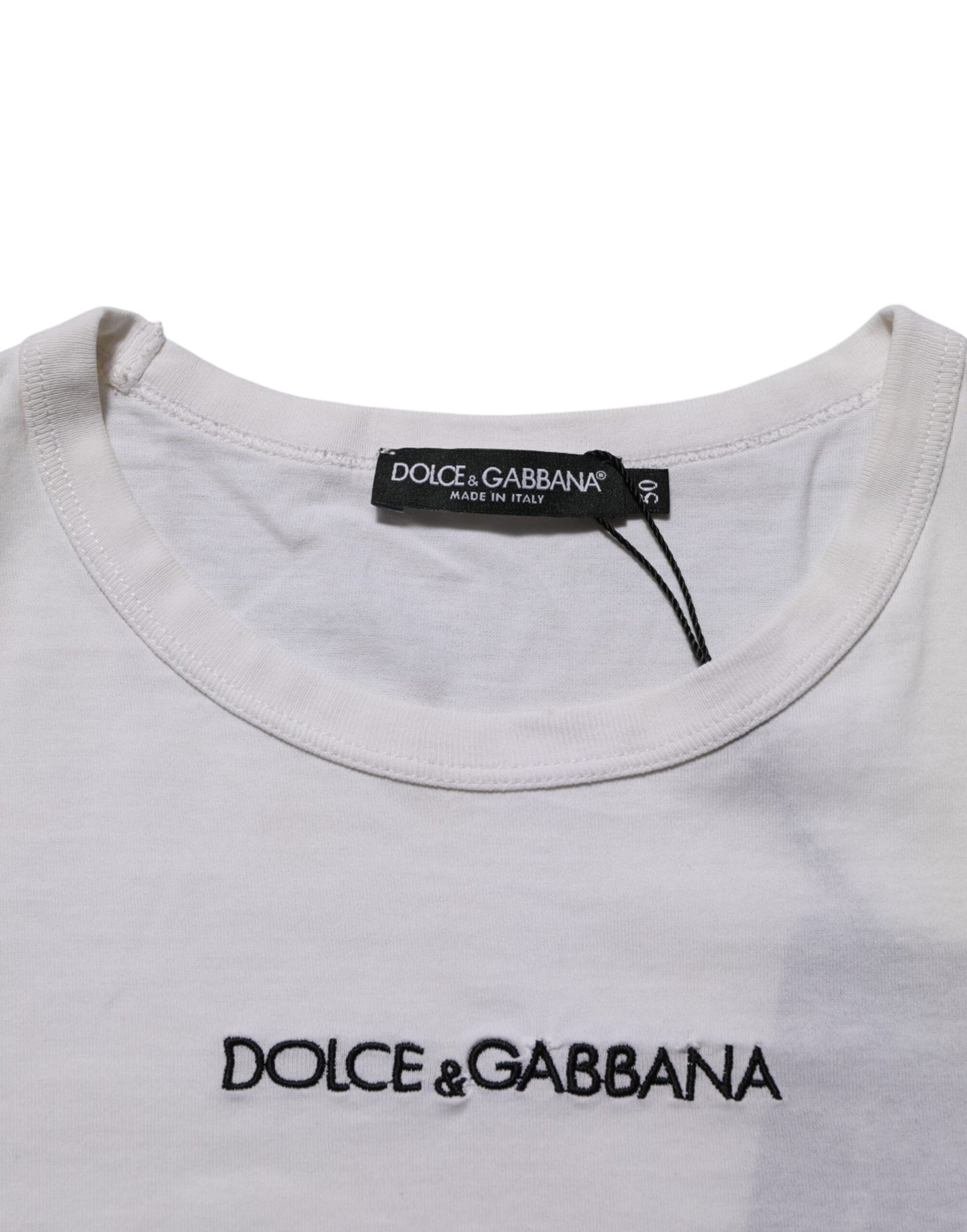 Dolce & Gabbana White Logo Print Cotton Crew Neck Men T-shirt