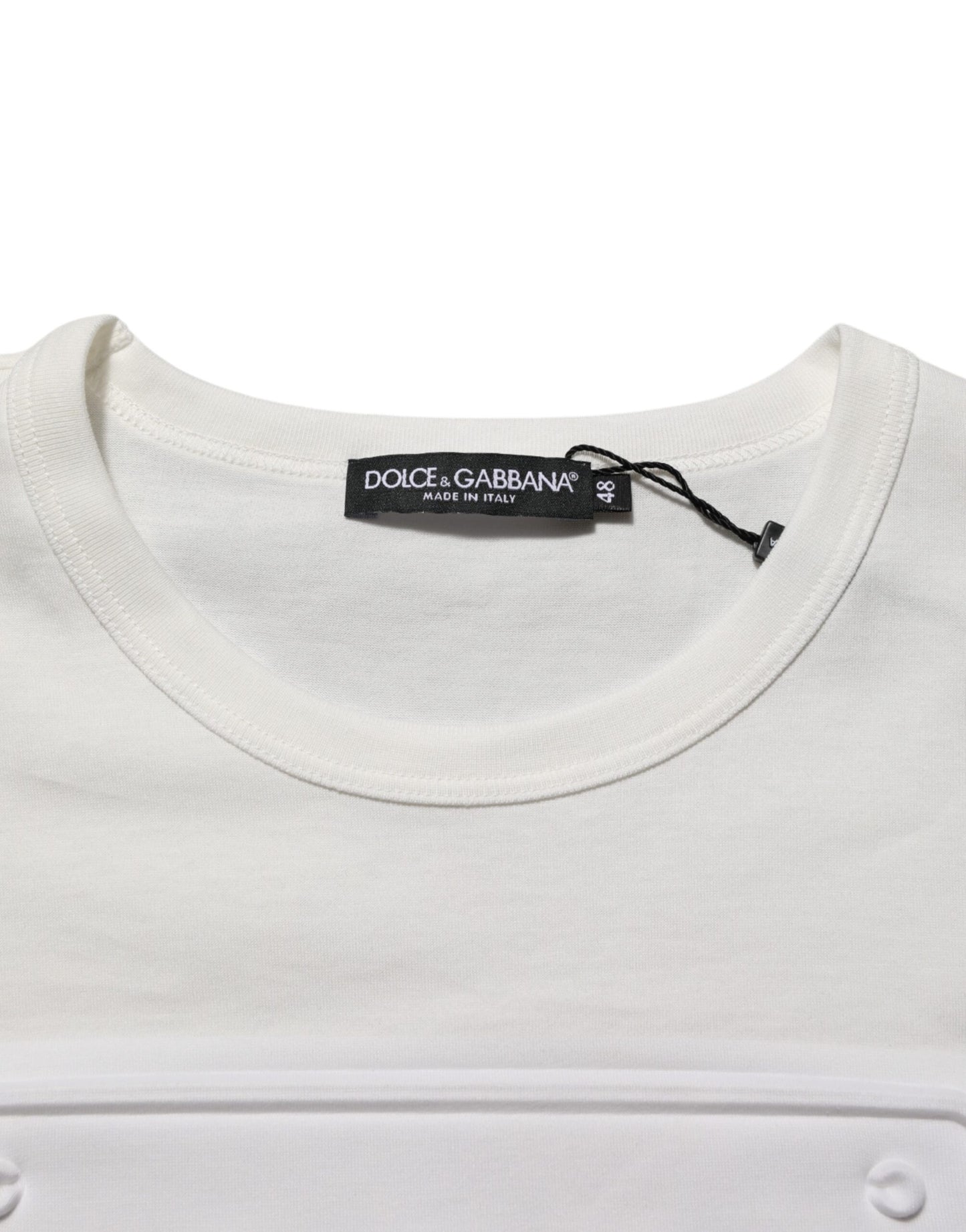 Dolce & Gabbana White Logo Patch Cotton Crew Neck Men T-shirt