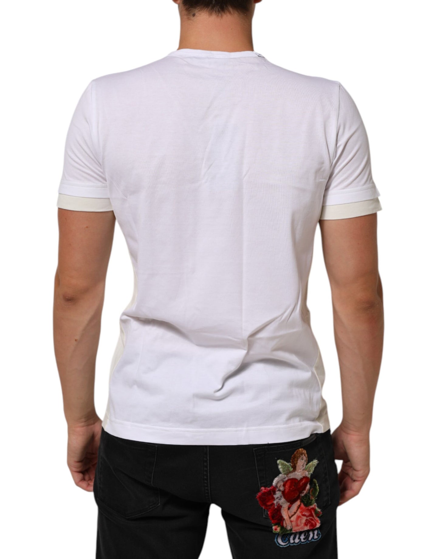 Dolce & Gabbana White Cotton Pocket Crew Neck Men Tee T-shirt