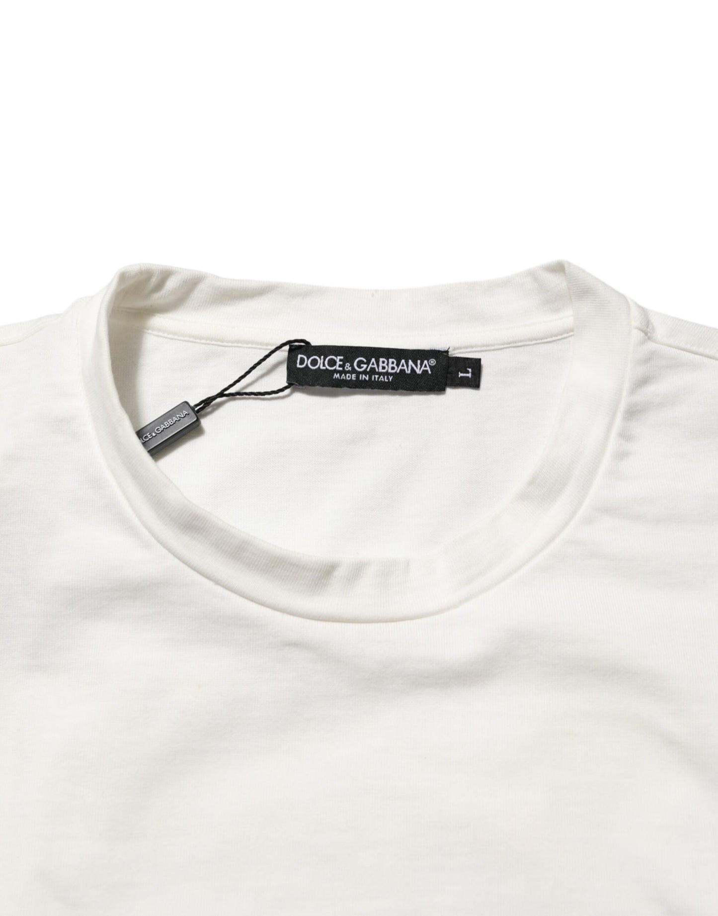 Dolce & Gabbana White Cotton Logo Print Crew Neck Men T-shirt