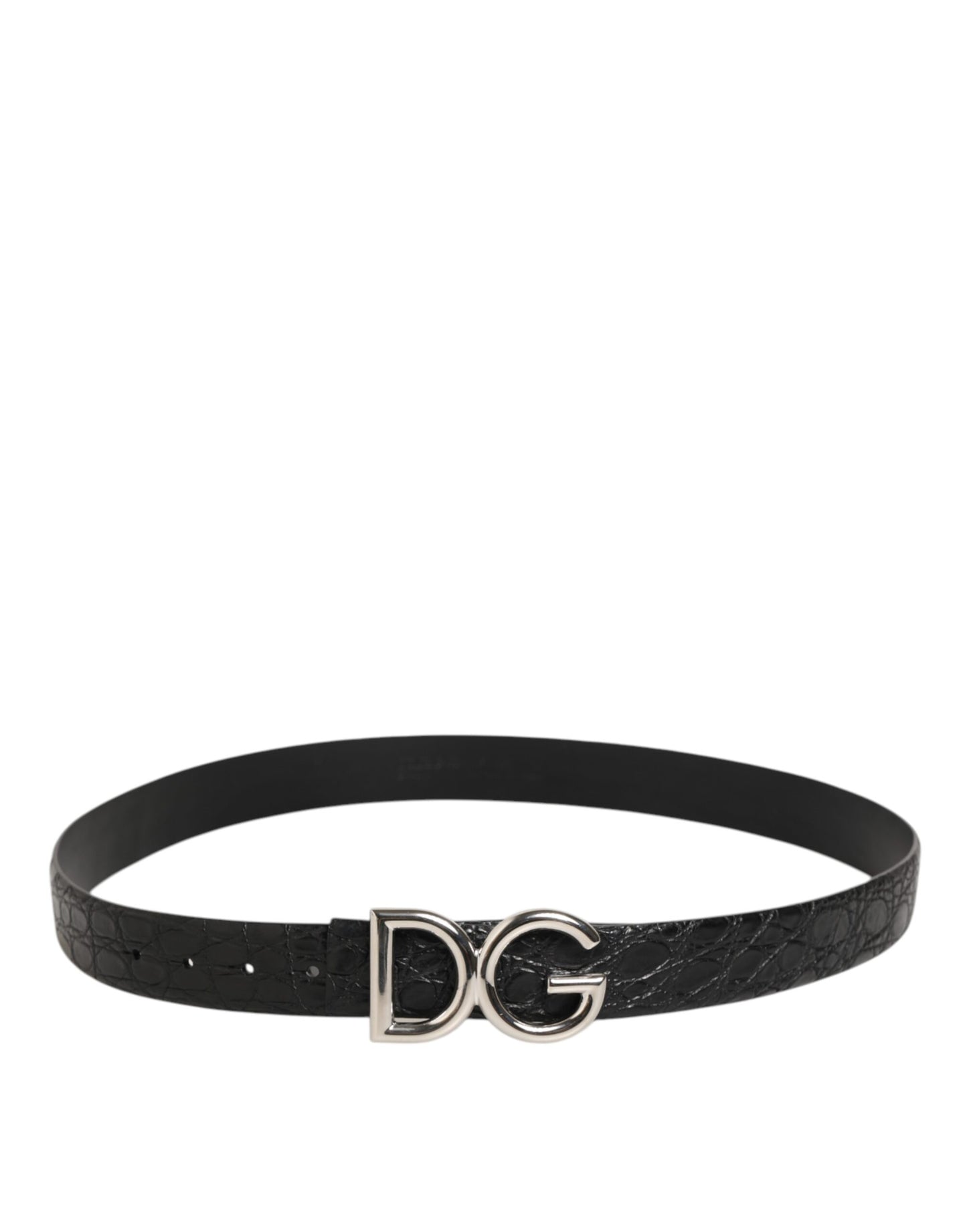 Dolce & Gabbana Black Exotic Leather DG Logo Buckle Belt