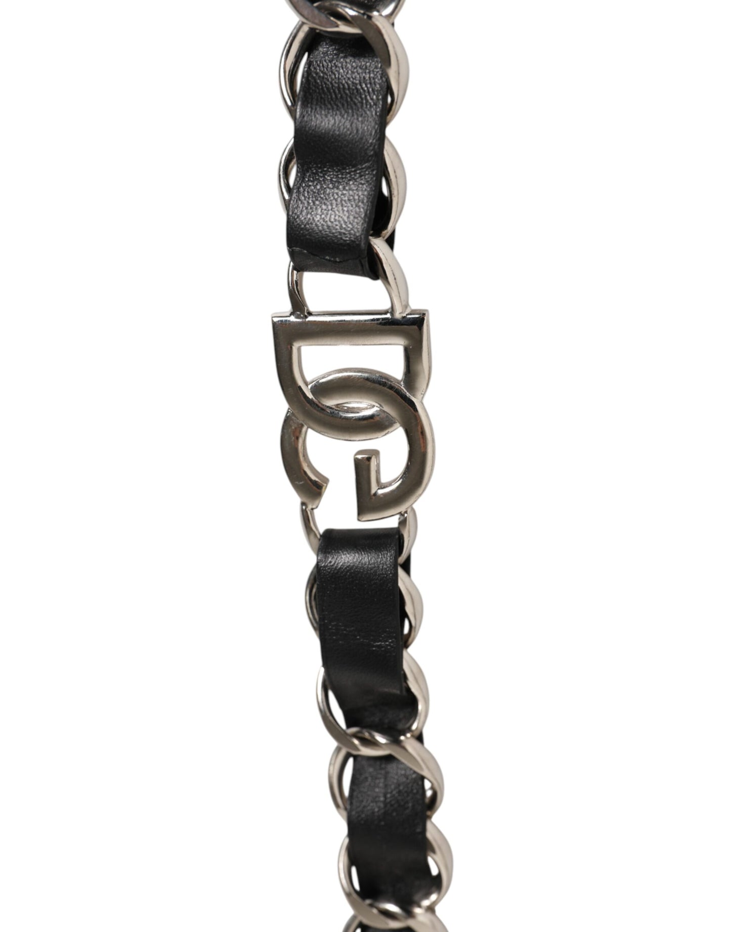 Dolce & Gabbana Black Leather Silver Chain Bag Accessory Shoulder Strap
