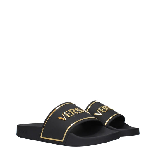 Versace Black Cotton Slippers Sandals