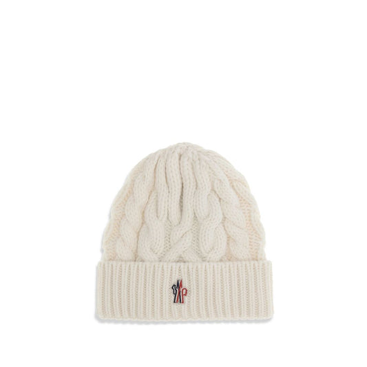 Moncler Grenoble White Fleece Wool Beanie