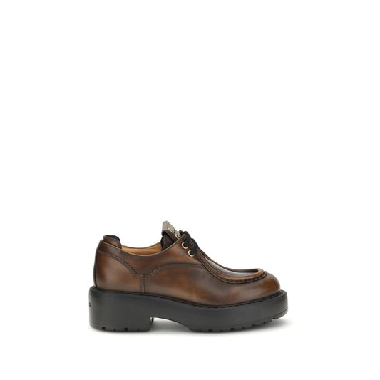 Miu Miu Brown Calf Leather Bos Taurus Platform Loafers