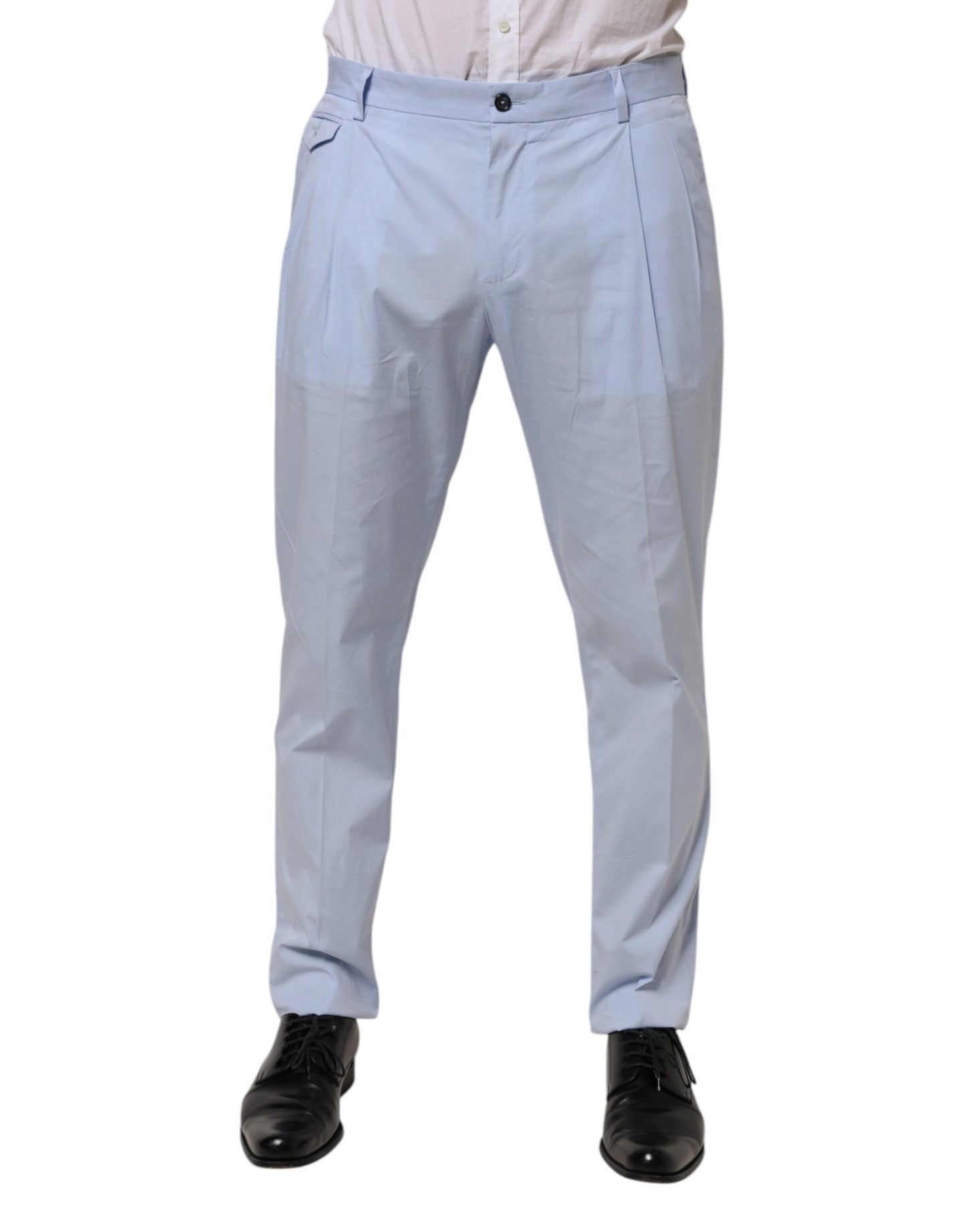 Dolce & Gabbana Light Blue Cotton Stretch Tapered Men Trouser Pants