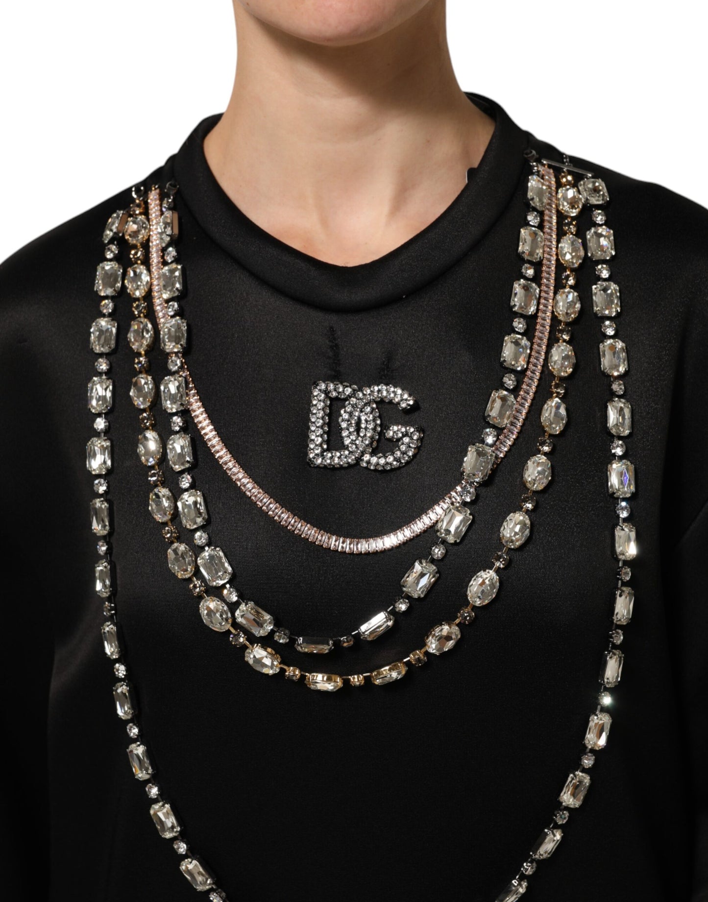 Dolce & Gabbana Black Necklace Crystal DG Logo Sweatshirt Sweater