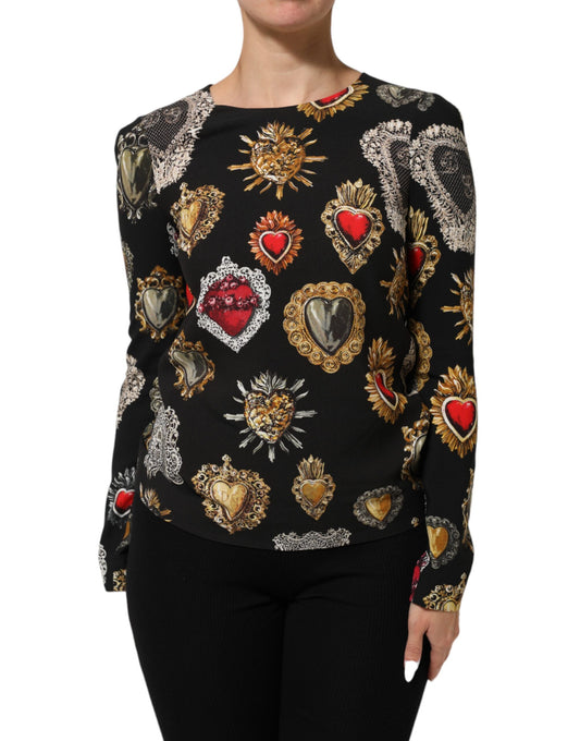 Dolce & Gabbana Black Sacred Heart Print Long Sleeves Top