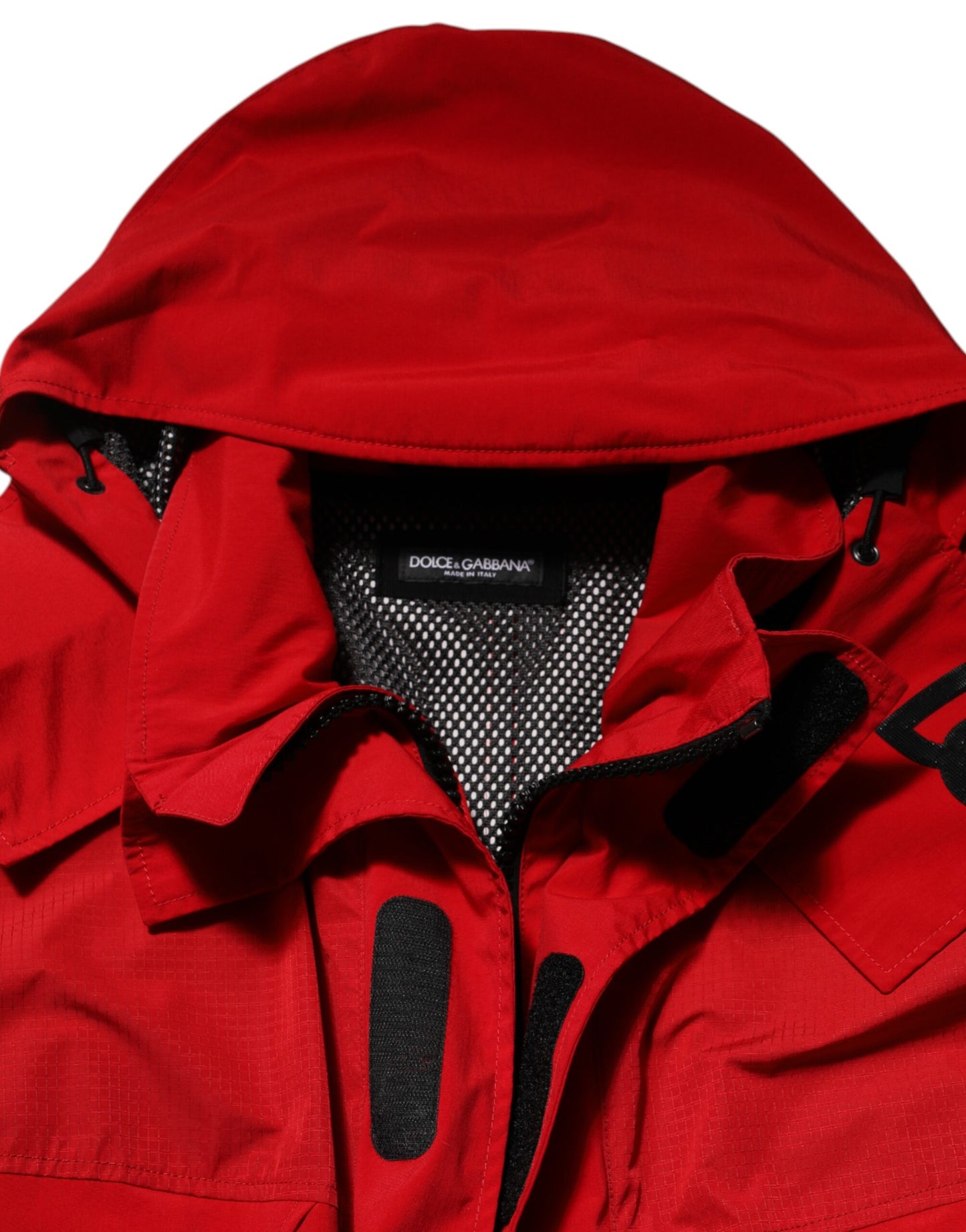 Dolce & Gabbana Red Nylon Hooded Men Full Zip Parka Jacket