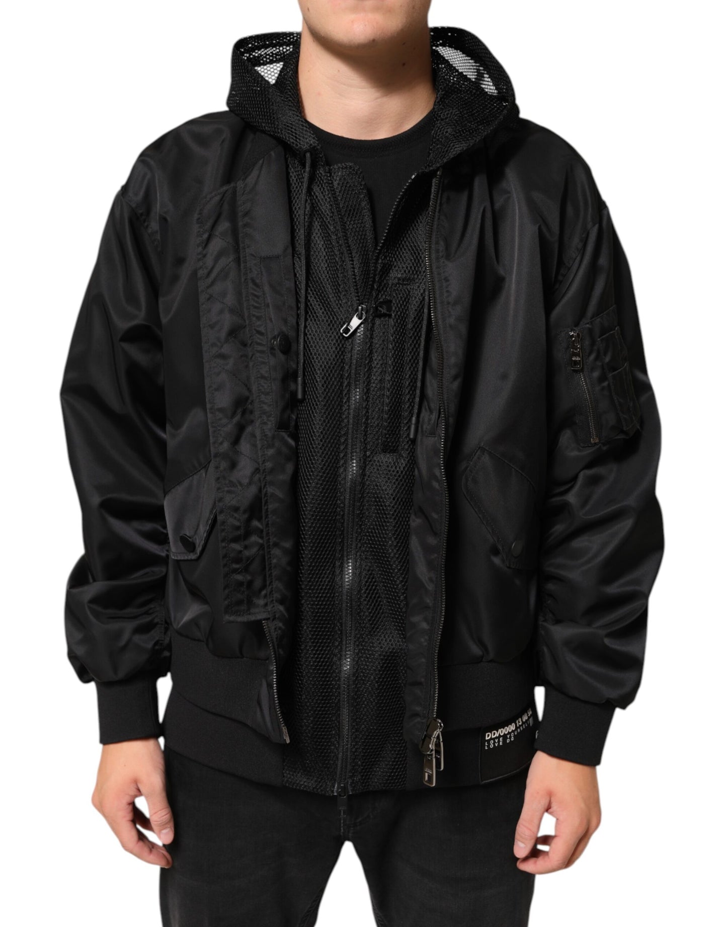 Dolce & Gabbana Black Nylon Hooded Full Zip Bomber Men Jacket