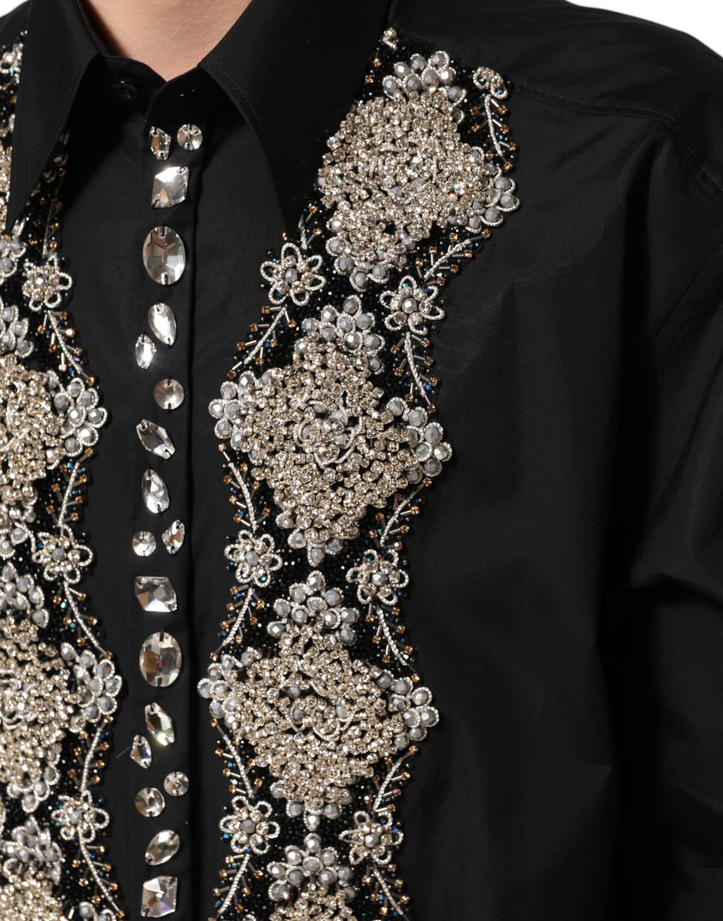 Dolce & Gabbana Black Embroidered Dress Men Formal Shirt