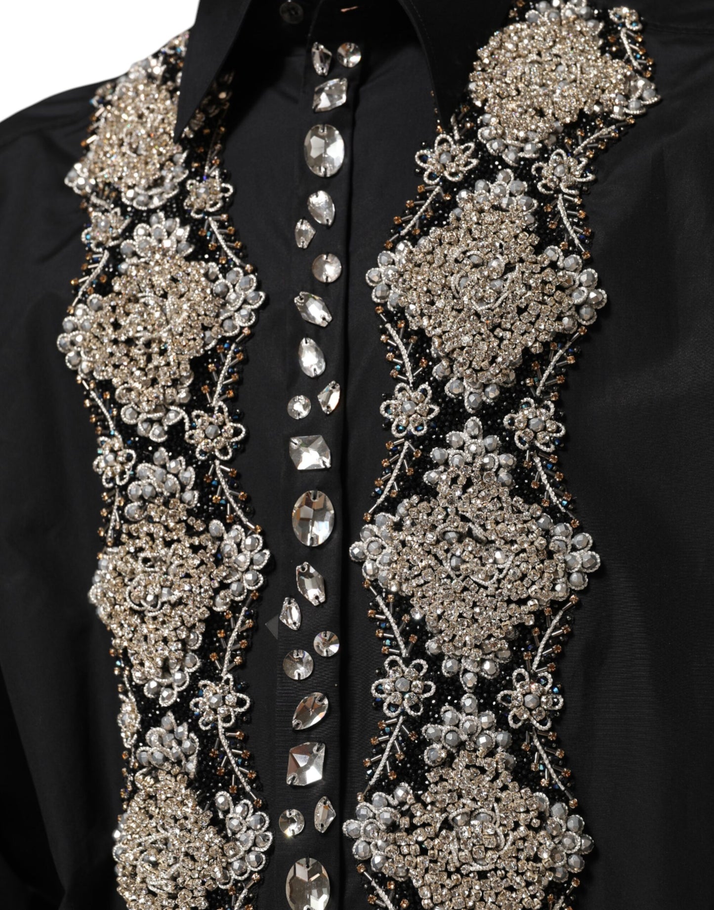 Dolce & Gabbana Black Embroidered Dress Men Formal Shirt