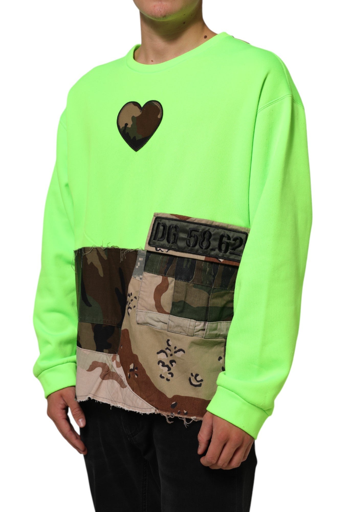 Dolce & Gabbana Green Patchwork Men Sweatshirt Sweater